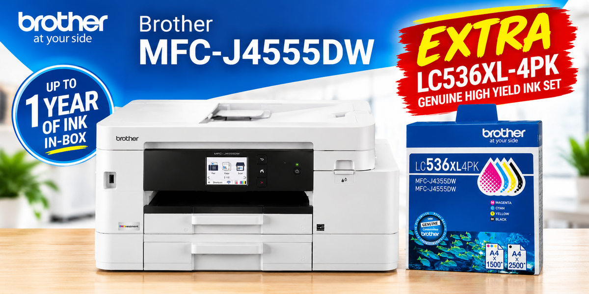 Bundle:Brother MFC-J4555DW INKvestment A4 Colour Inkjet All-in-One Printer+Extra LC536XL4PK Ink Set