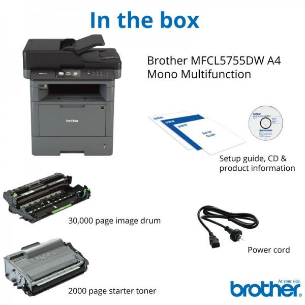 Brother Mfc-L5755Dw Mono Laser Wireless Multifunction Printer+Duplex+Fax 40Ppm (Rrp$749) Printer
