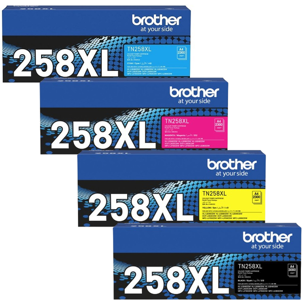 Bundle: 4x Pack Genuine Brother TN-258XL C/M/Y/K Toner Cartridge Set High Yield