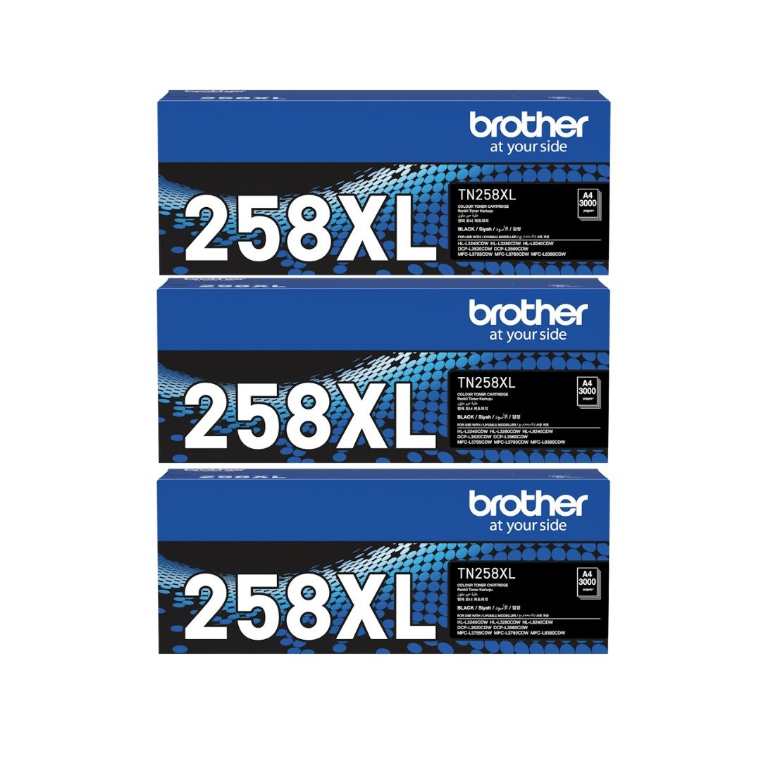 3x Brother TN258XLBK High Yield Black Toner for MFC-L3755CDW HL-L3240CDW MFC-L8240CDW MFC-L8390CDW [TN-258XL]