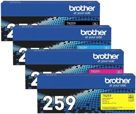 Bundle: 4x Pack Genuine Brother TN-259 C/M/Y/K Toner Cartridge Set Super High Yield
