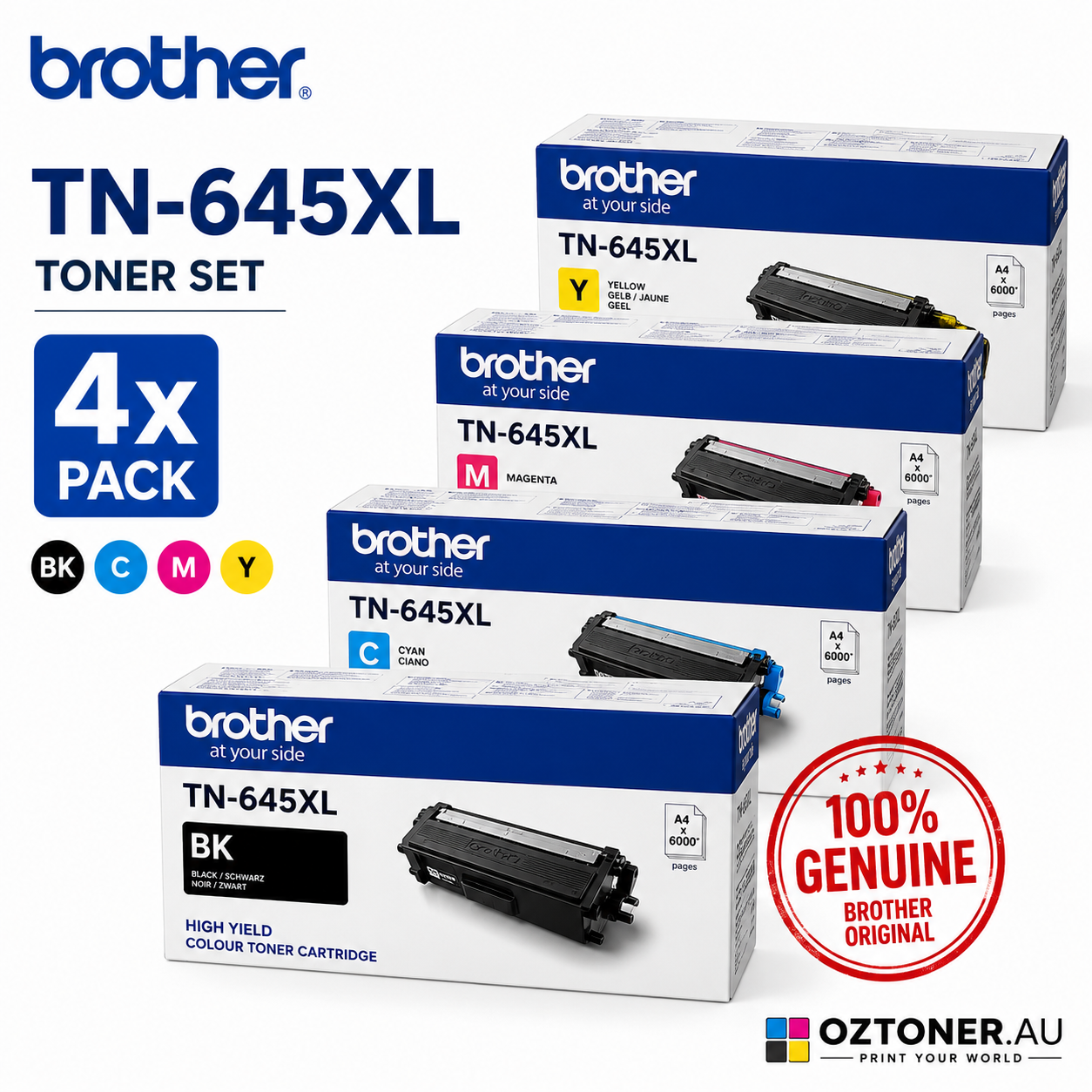 *Bundle* 4x Pack Brother TN645XL C/M/Y/K Toner Cartridge Set High Yield [TN-646XL]