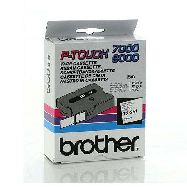 Genuine Brother Tx-251 Laminated Labelling Tape 15Mm Black-On-White For Pt7000/Pt8000/Ptpc Label