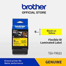 Genuine Brother TZe-FX621 9MM BLACK-ON-YELLOW Flexible Label Tape 8M ID Label Cassette