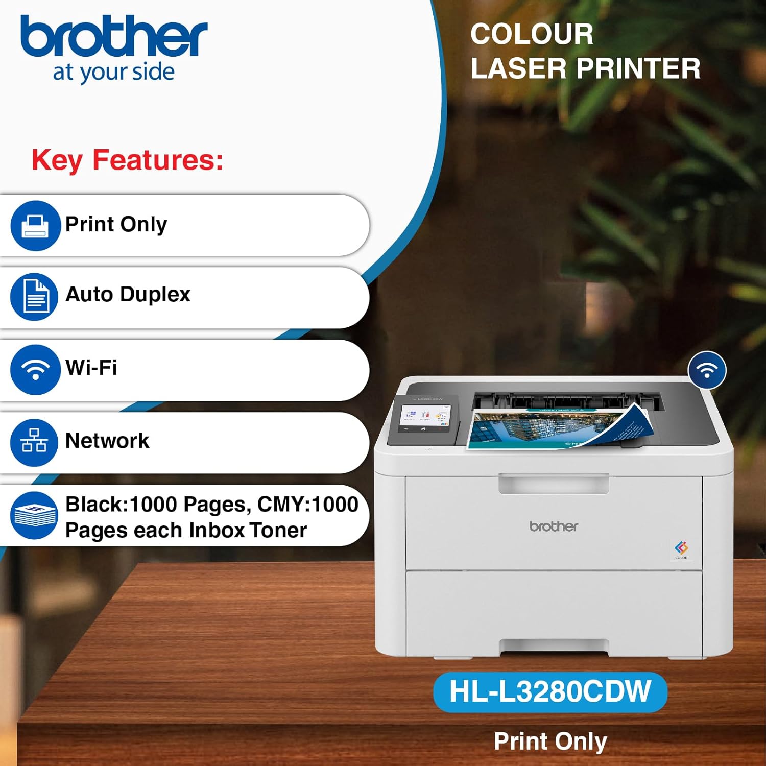 Brother HL-L3280CDW A4 Color Laser WiFi Printer+BONUS: TN258XL Black Toner (3K)