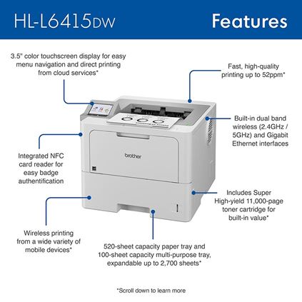 Brother HL-L6415DW High Speed A4 Mono Laser Business Printer TN3615 [HLL6415DW]