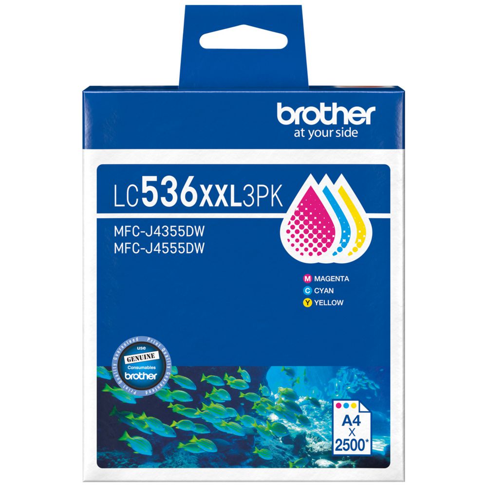 Genuine 3x Pack Brother LC536XXL C/M/Y Color Ink Cartridge Set for MFC-J4355DW MFC-J4555DW [LC536XXL3PK]