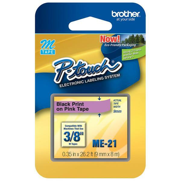 Genuine Brother ME21 Black-on-Pink 9mm Labelling Tape for P-Touch Label Maker [M-E21]