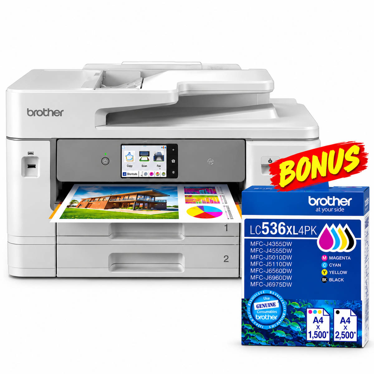 Bundle: Brother MFC-J6960DW A3 Colour Inkjet All-in-One Printer+BONUS: LC536XL4PK
