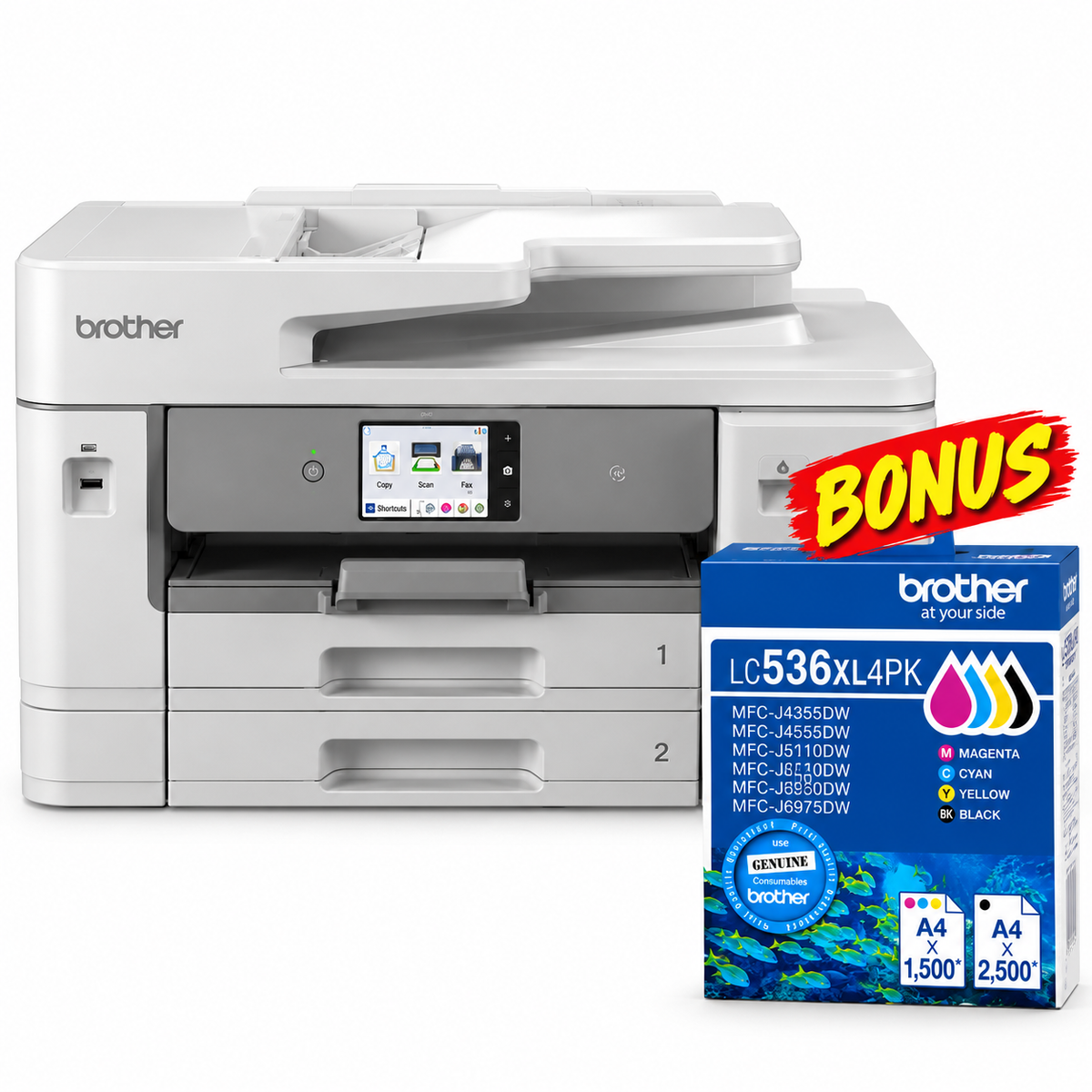 Bundle: Brother MFC-J6975DW A3 Colour Inkjet All-in-One Printer+Extra: LC536XL4PK Ink Set