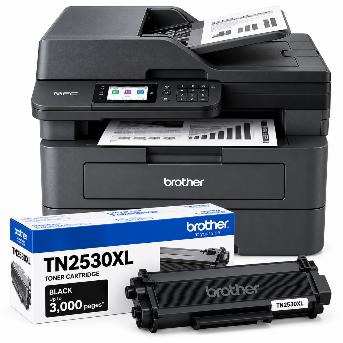 Bundle: Brother MFC-L2880DW A4 Wireless Mono Laser Multi-Function Printer+BONUS: TN2530XL Black (3K)