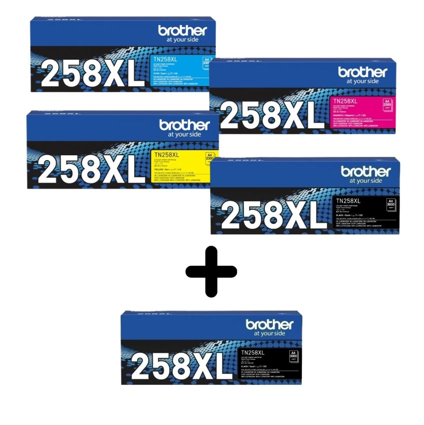 Genuine Brother TN-258XL Toner Cartridge Set+BONUS: TN258XL BLACK Toner