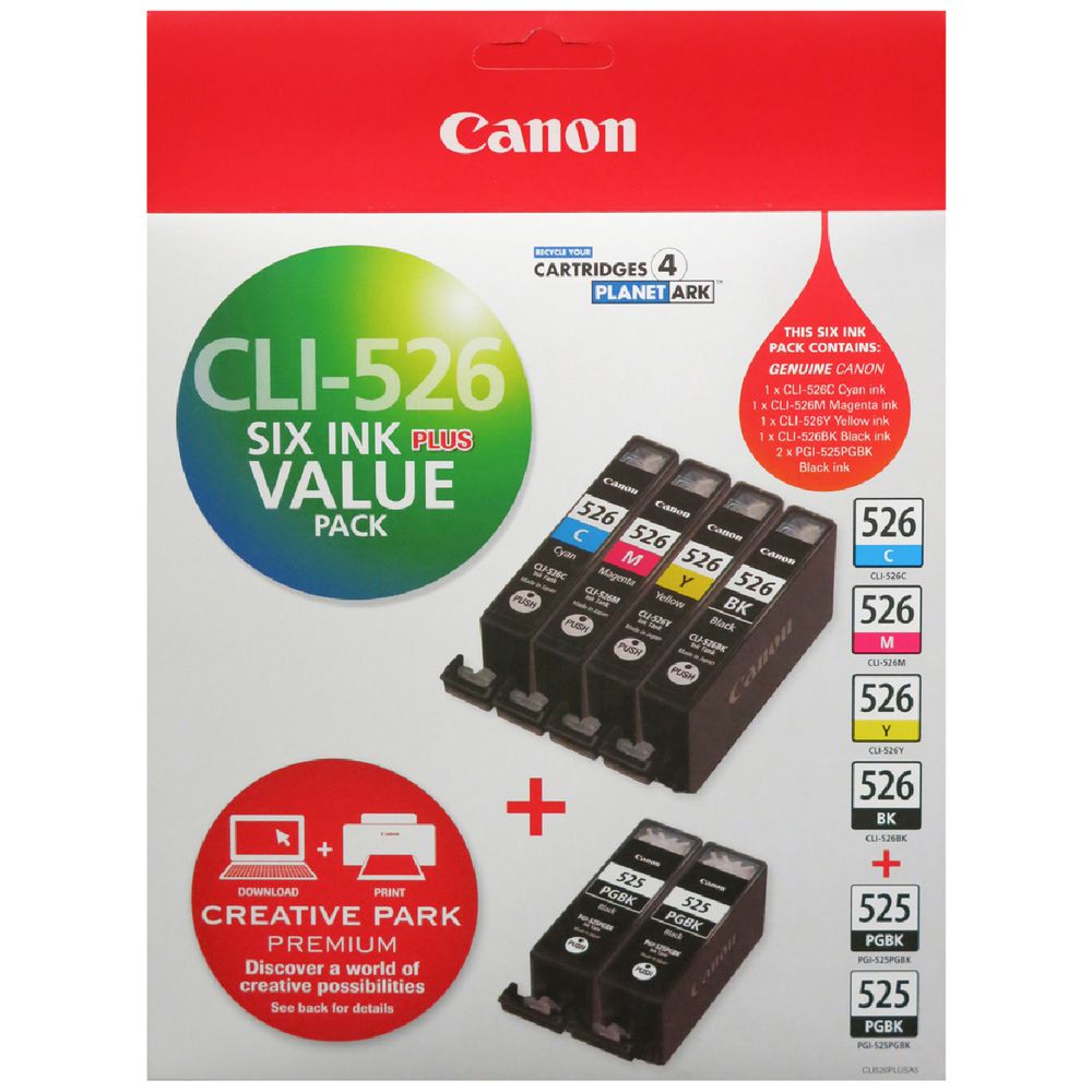 Canon CLI-526 C/M/Y/K + 2x PGI-525BK Ink Cartridge Value Pack Bundle ...