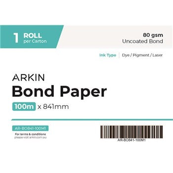 Arkin Bond Paper 80GSM - 841mm x 100m 1 Roll/CTN (CHRARBO841-100M1 / 200651)