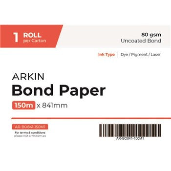 Arkin A0 Bond Paper 80GSM - 841mm x 150m 1 Roll/CTN (CHRARBO841-150M1 / 182153)