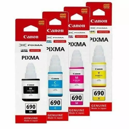 Genuine Canon GI-690 BK/C/M/Y (4x) Ink Bottle Set for PIXMA G2600/G3600/G3610/G4600/G4610 #GI690