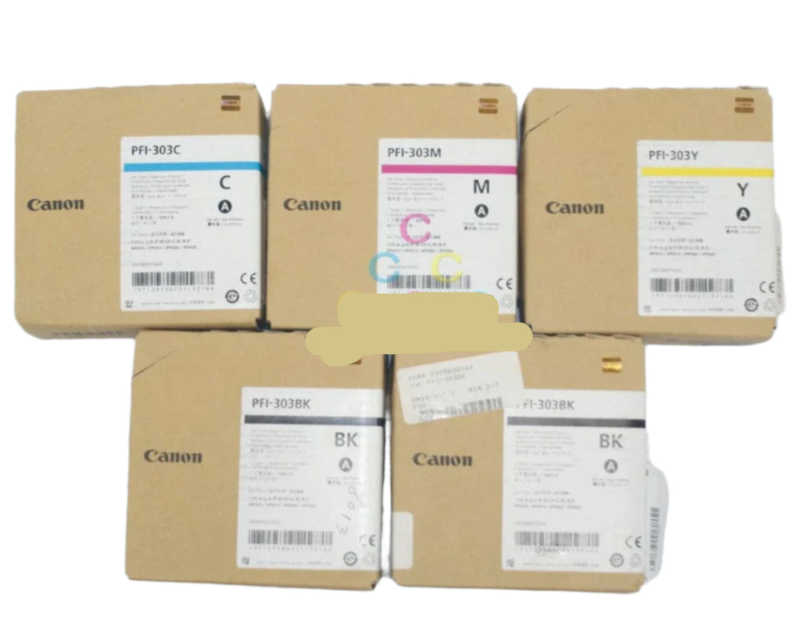*CLEAR!* 5x Pack Genuine Canon iPF810/iPF815/iPF820/iPF825 PFI-303 C/M/Y/BK/MBK Pigment Ink Set [330ml]