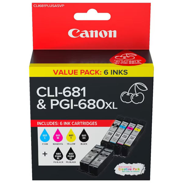 Genuine Canon 2x PGI-680XL-BK and CLI-681C/M/Y/K Ink Cartridge Value Pack (6x pcs)