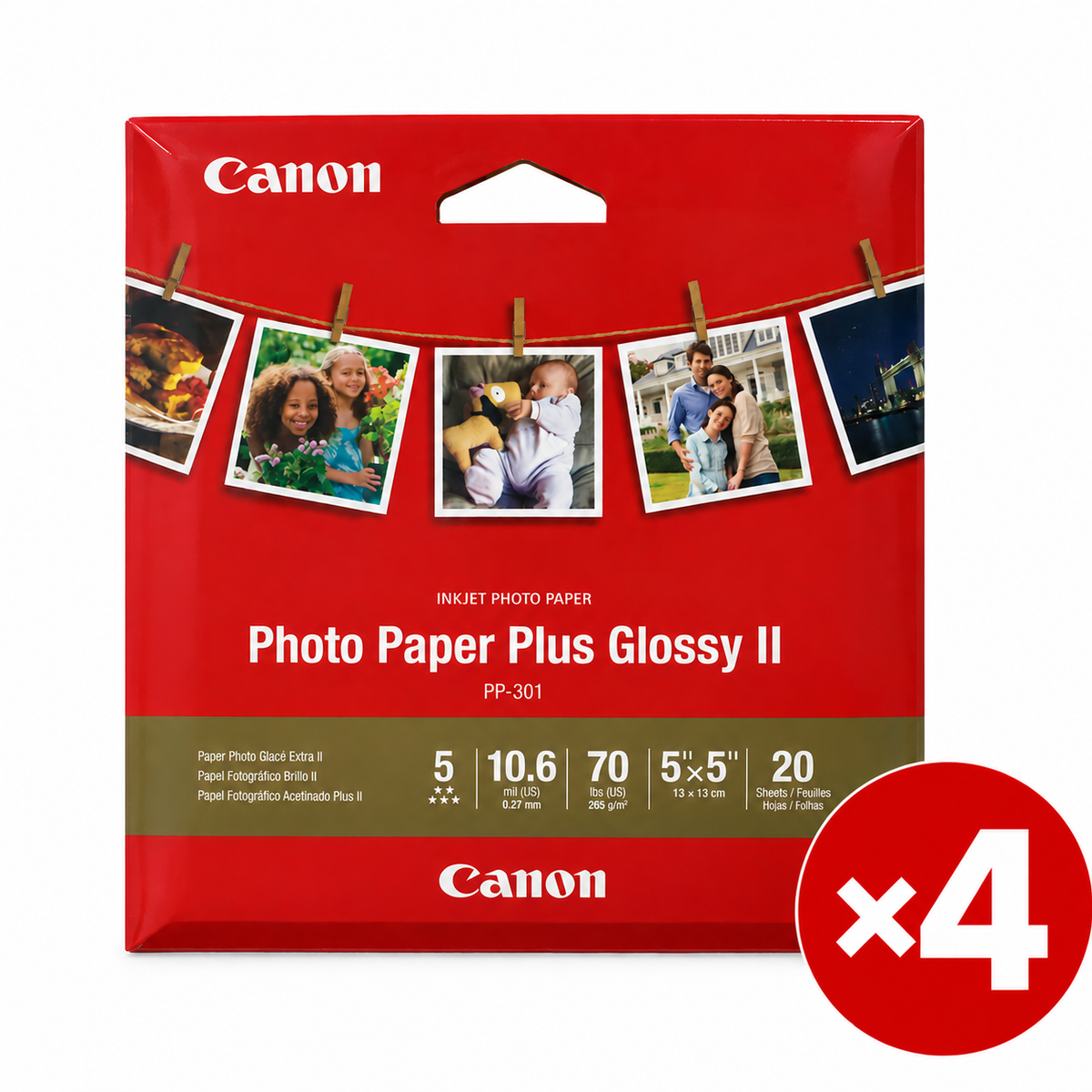 Canon PP-301 Photo Paper Plus Glossy II 5" x 5" Square 265gsm 20 Sheets [PP301 5x5-20] Bulk Saving