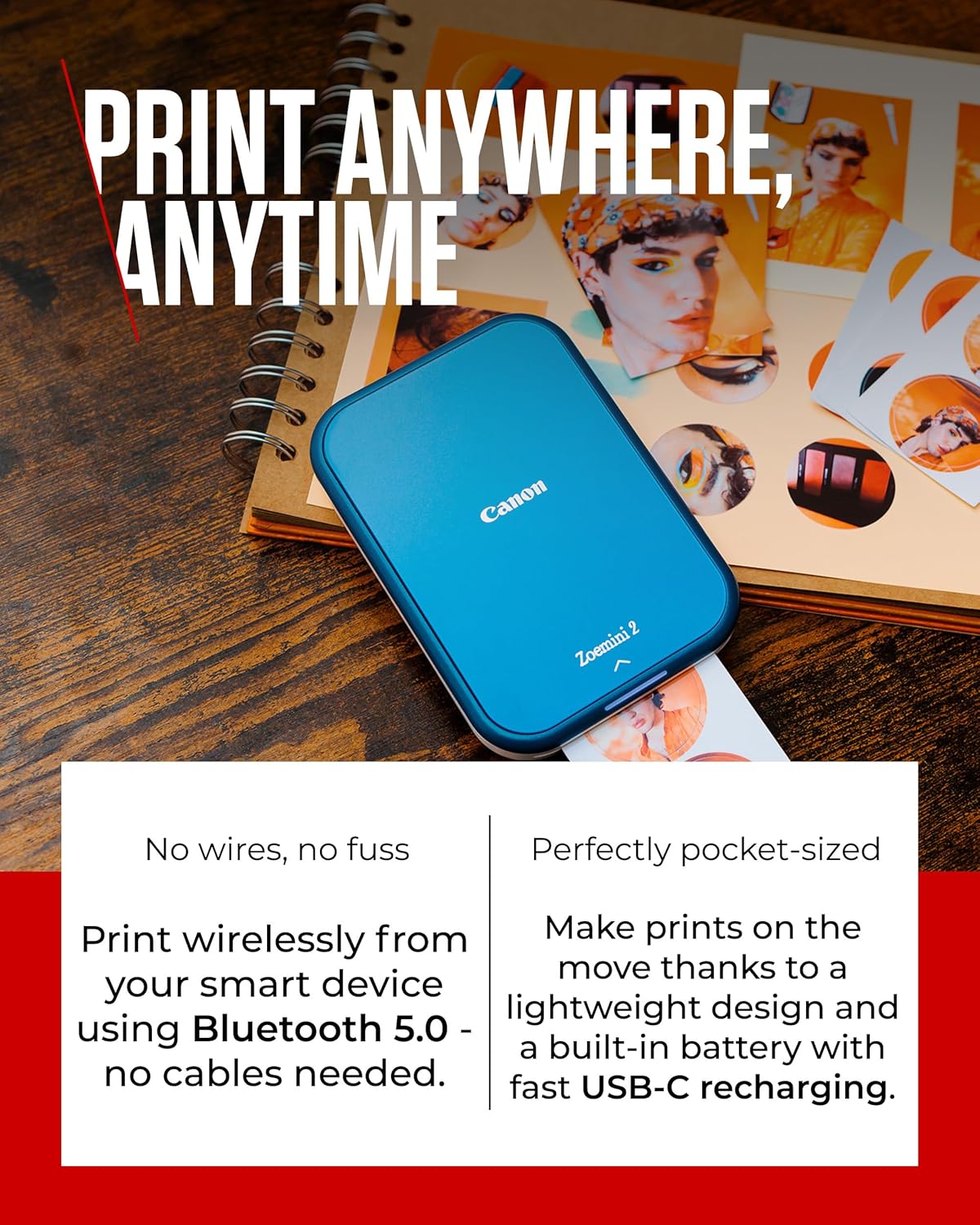 Canon Zoemini 2 Mini Wireless Photo Printer - Mobile, Portable, Pocket 5452C008 [Navy Blue]