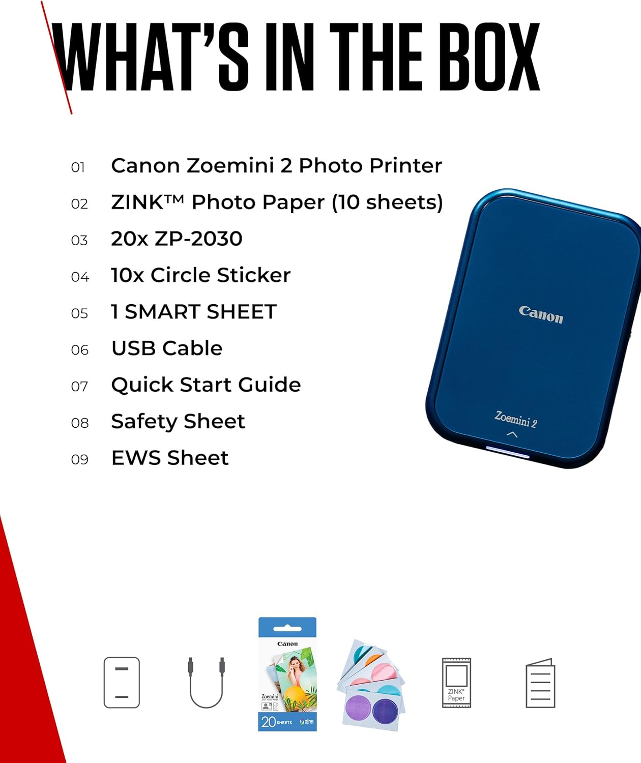 Canon Zoemini 2 Mini Wireless Photo Printer - Mobile, Portable, Pocket 5452C008 [Navy Blue]
