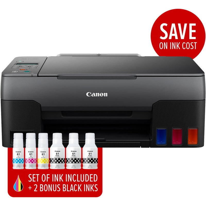 Canon Pixma Megatank G3625 Copier/Scanner A4 Mfp Color Ink Tank Printer+Extra: 2Xgi-61 Black Bottle