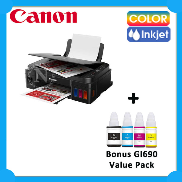 Bundle: Canon PIXMA G3610 3-in-1 Refillable Ink Tank MFP Printer+BONUS:4x GI690 INK SET