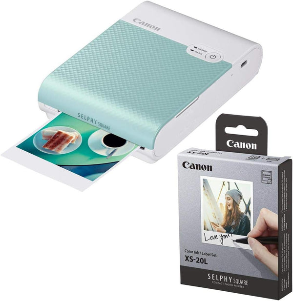 Bundle: Canon SELPHY Square QX10 Compact Photo Printer Green+BONUS: 20 Sheets Color Ink/Label Set XS-20L