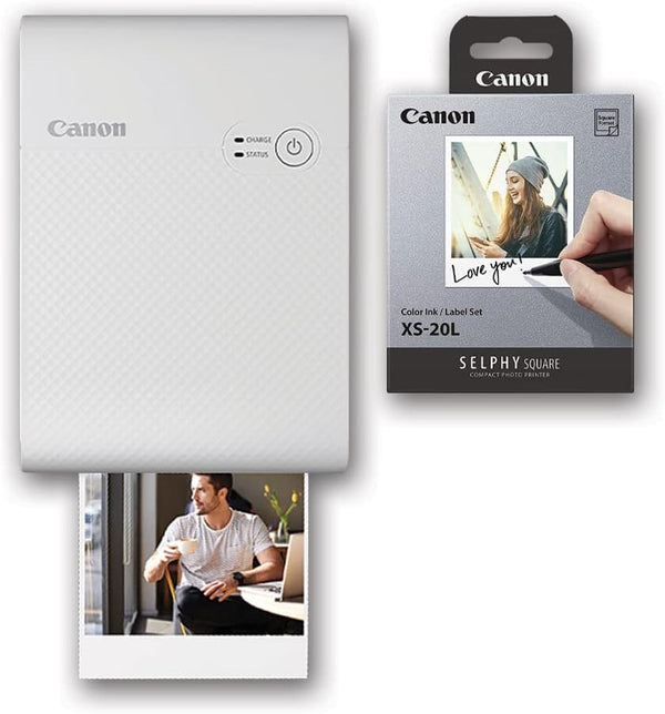 Bundle: Canon SELPHY Square QX10 Compact Photo Printer White+BONUS: 20x Sheets Color Ink/Label Set XS-20L
