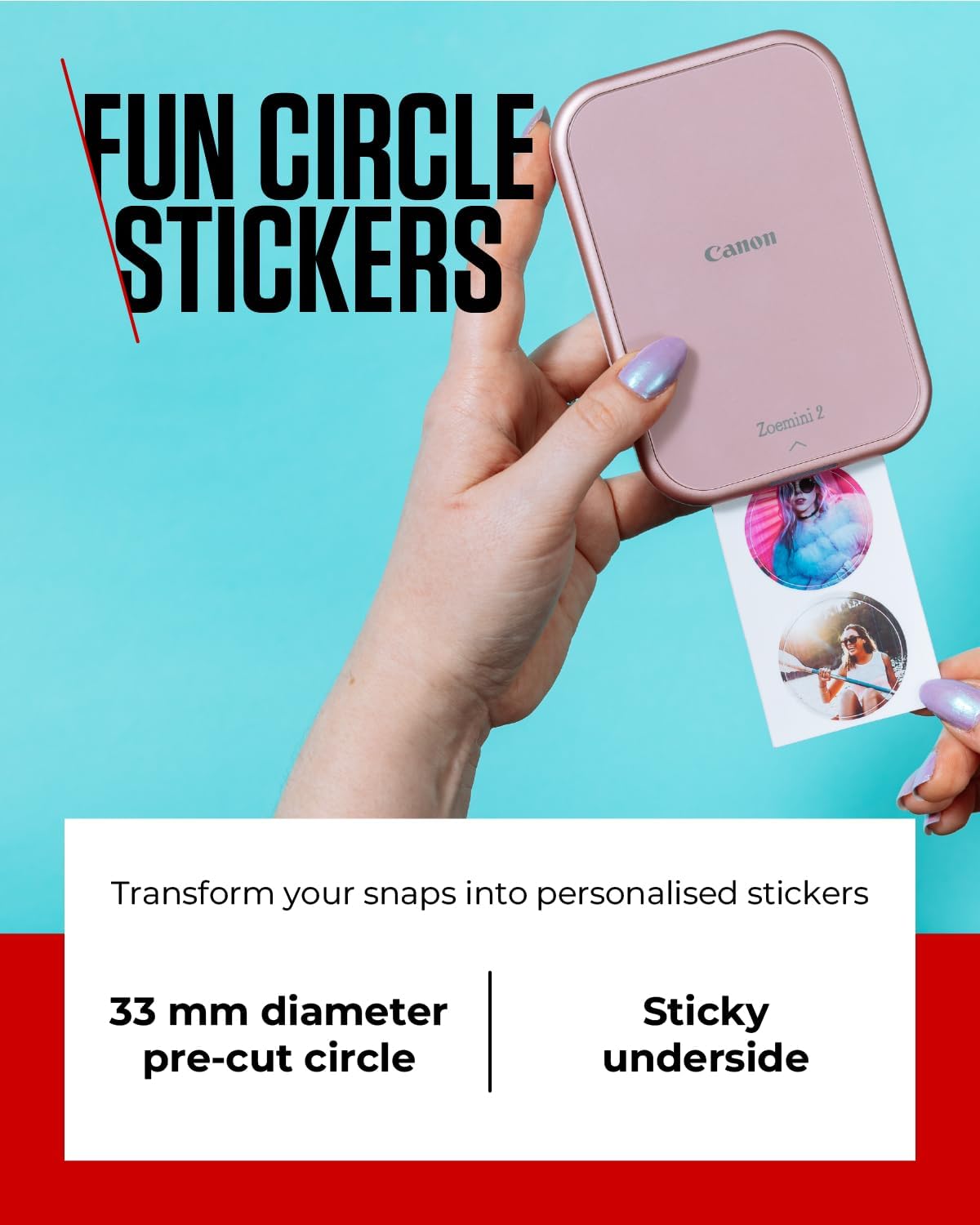 Genuine Canon 20x Sheets Zink Pre-Cut Circle Sticker Pack for Zoemini Photo Printers