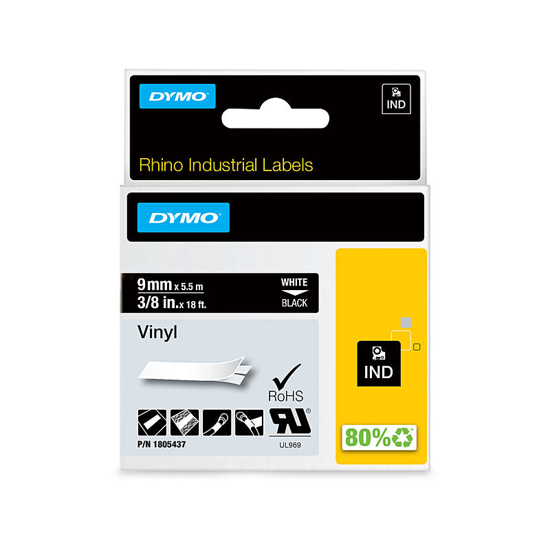 Dymo Rhino Vinyl 9mm Tape Black (DY1805437)