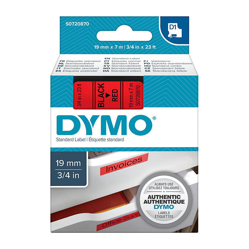 Genuine Dymo D1 Black-on-Red Label Tape 19mm x 7m (45807)