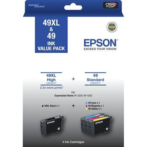 Genuine Epson 49Xl High Yield Black & Standard 49 C/m/y Colour Value Pack P/n:c13T10F996 Cartridge -