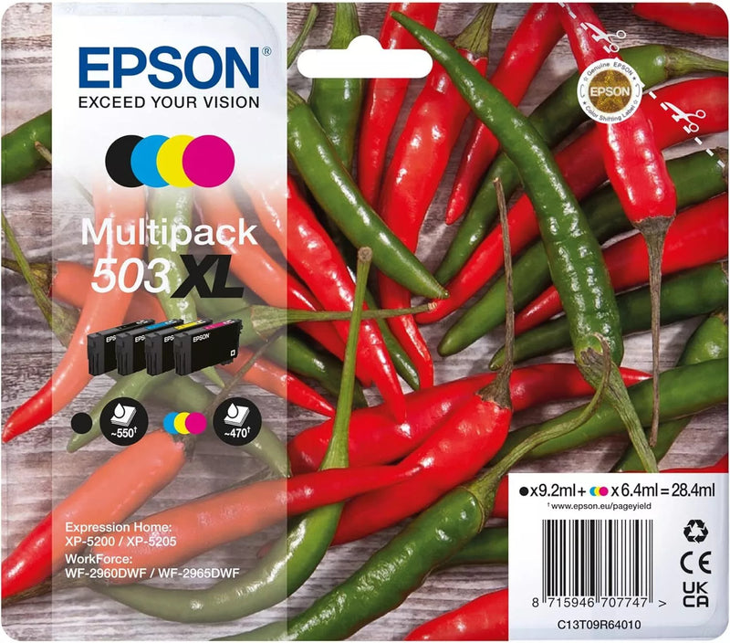 Bundle: 4x Pack Genuine Epson 503XL-C/M/Y/K Ink Cartridge Set (1BK,1C,1M,1Y) High Yield