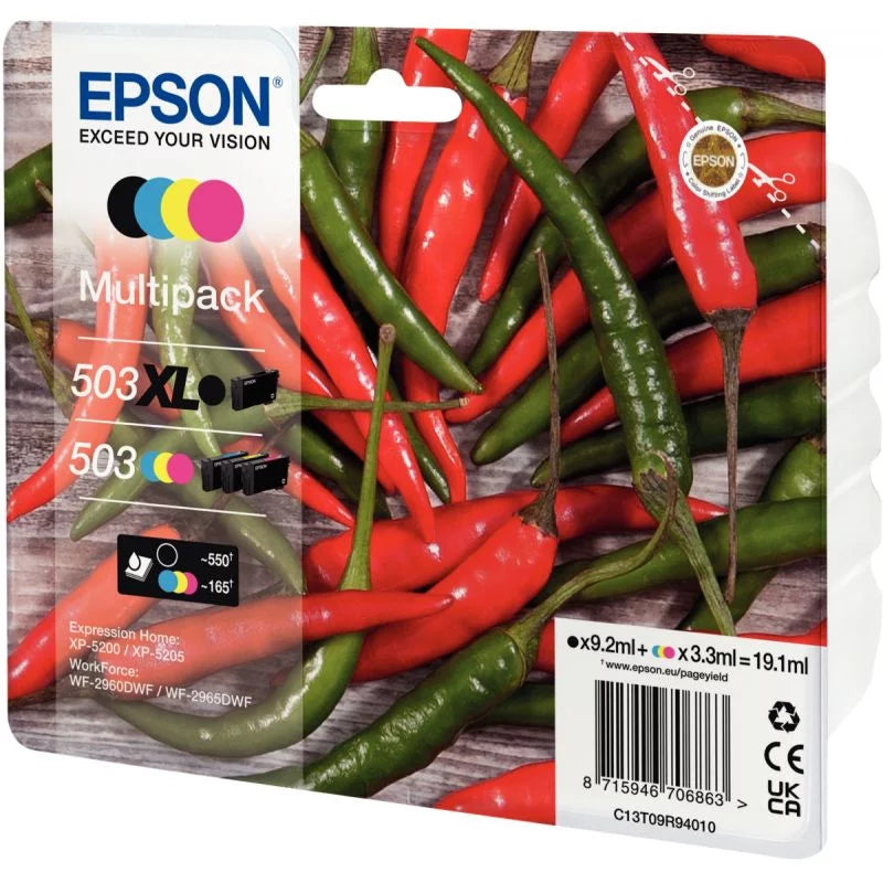 Genuine Epson 503XL Black & 503 C/M/Y Standard Colour Value Pack for XP-5200 WF-2960 [C13T09R996]