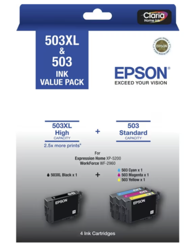Genuine Epson #503XL Black & #503 C/M/Y Standard Colour Value Pack for XP-5200 WF-2960 [C13T09R996]