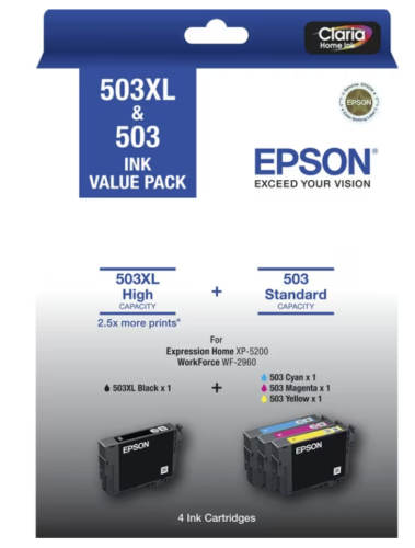 Genuine Epson 503XL Black & 503 C/M/Y Standard Colour Value Pack for XP-5200 WF-2960 [C13T09R996]