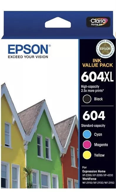 4x Pack Genuine Epson 604XL+Standard C/M/Y Colour Ink Value Pack for XP2200 XP3200 XP4200