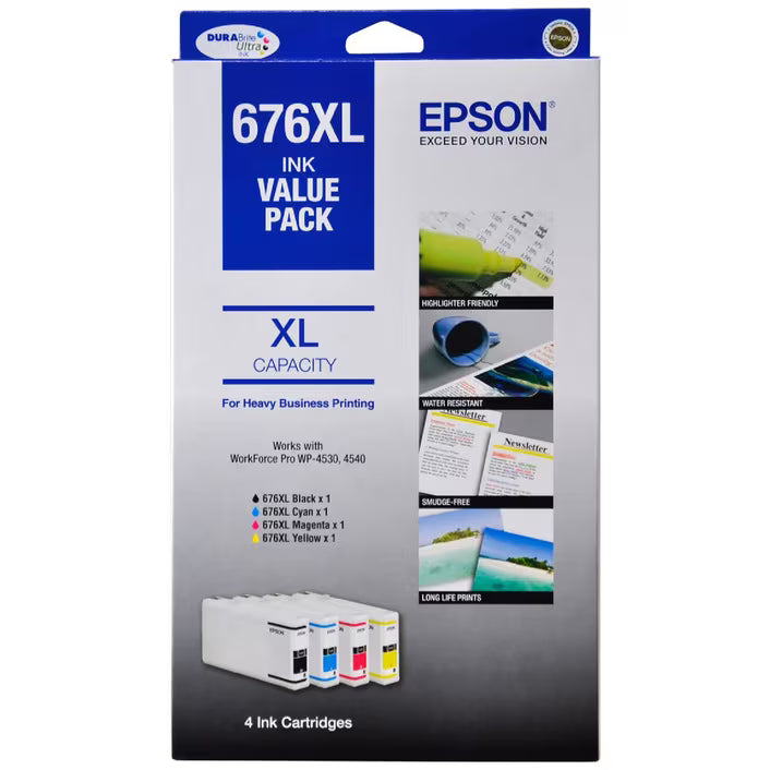 Genuine Epson #676XL C/M/Y/K Ink Cartridge Set for WP-4530 WP-4540 [C13T676696]