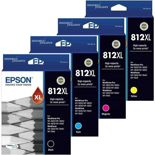 4x Pack Genuine Epson #812XL Ink Cartridge Set (1BK,1C,1M,1Y) High Yield [T05E192-T05E492]