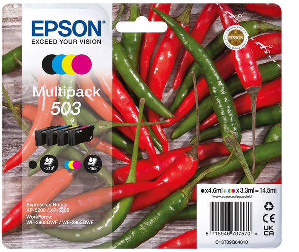 Bundle: 4x Pack Genuine Epson #503 C/M/Y/K Ink Cartridge Set (1BK,1C,1M,1Y) Standard Yield for XP5200 WF2960