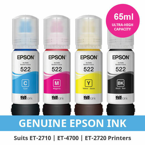 4X Pack Genuine Epson T522 Ink Bottle Set (1Bk 1C 1M 1Y) For
