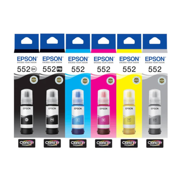 Bundle: 6x Pack Genuine Epson T552 Ink Bottle Set (1BK,1PBK,1C,1M,1Y,1GY) C13T05W192-W592