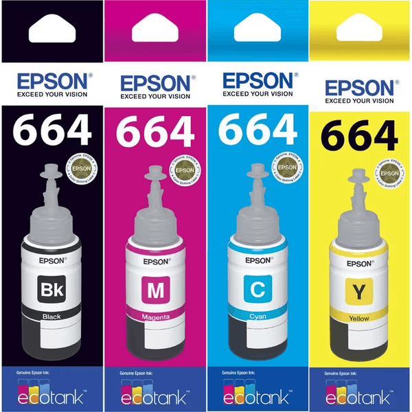 Bundle: Genuine EPSON T664 BK/C/M/Y x4 Ecotank Ink Bottle Set for ET-2610 ET-2550 ET-4500