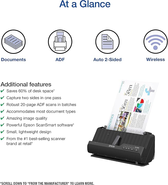 *NEW!* Epson WorkForce ES-C320W A4 Compact Desktop Document Scanner [B11B270501]