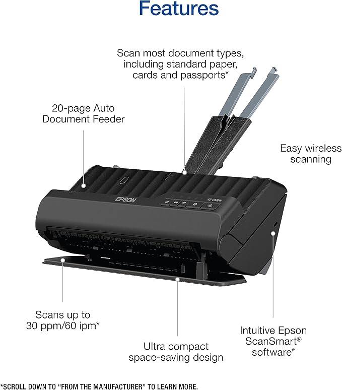 *NEW!* Epson WorkForce ES-C320W A4 Compact Desktop Document Scanner [B11B270501]