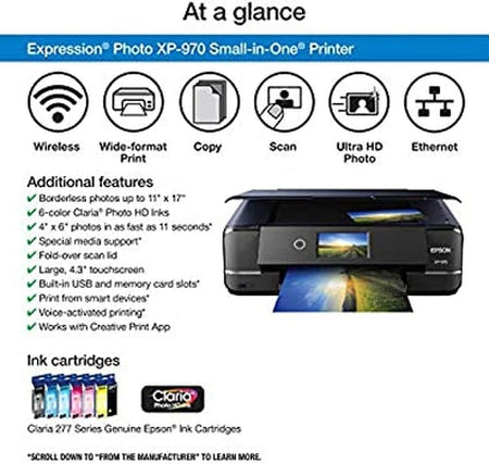 Epson Expression Photo Xp-970 6 Color A4 Multifunction Inkjet Printer P/N:c11Ch45501 Xp970 Inkjet