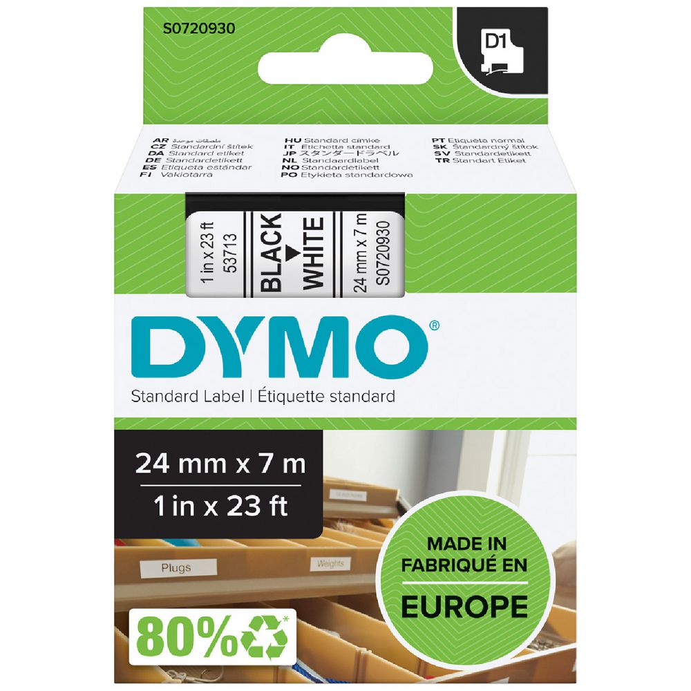 Genuine DYMO D1 Label Tape 24mm x 7m Black on White – LabelManager & LabelWriter