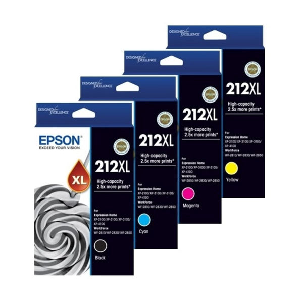 Genuine Epson #212Xl Ink Set (1Bk 1C 1M 1Y) High Yield For Xp4100/Xp3105/Wf2810/Wf2830/Wf2850