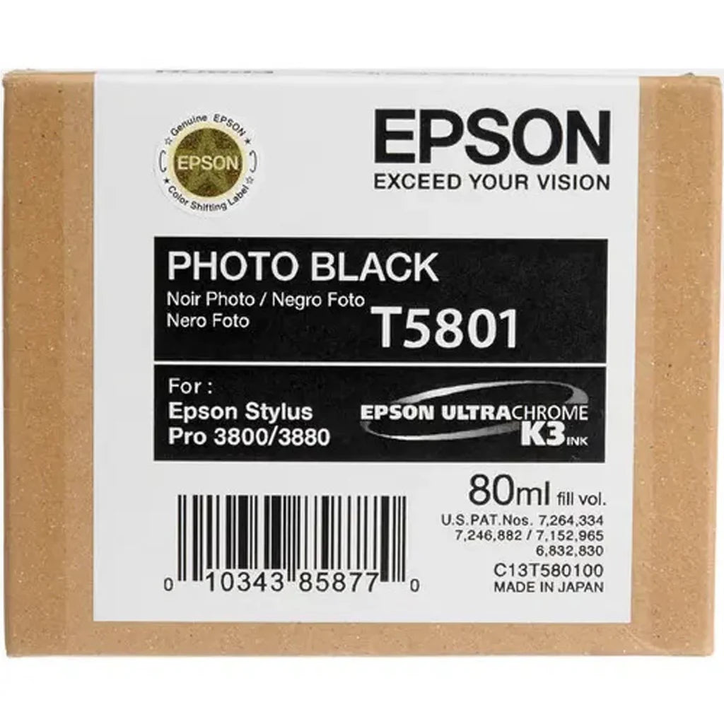 *CLEAR!* Epson T5801 UltraChrome K3 80ml Photo Black Pigment Ink Cartridge [C13T580100]